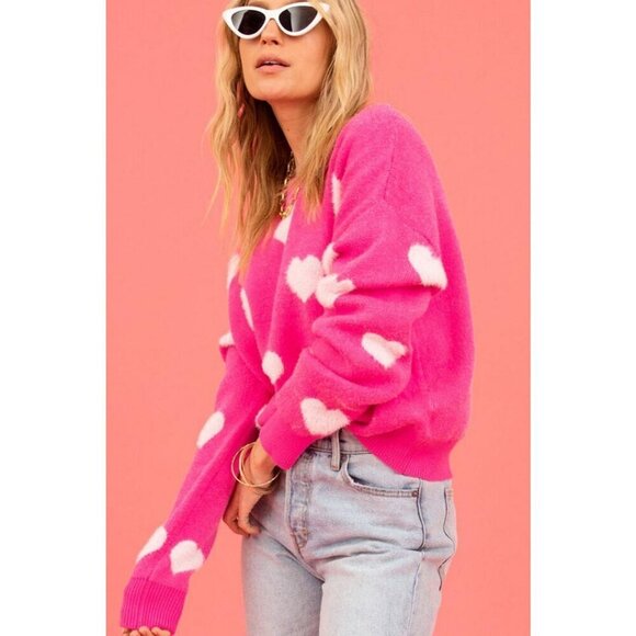 NWT CANDY Pink & White Heart Pink Pullover Sweater Knit - Picture 5 of 5